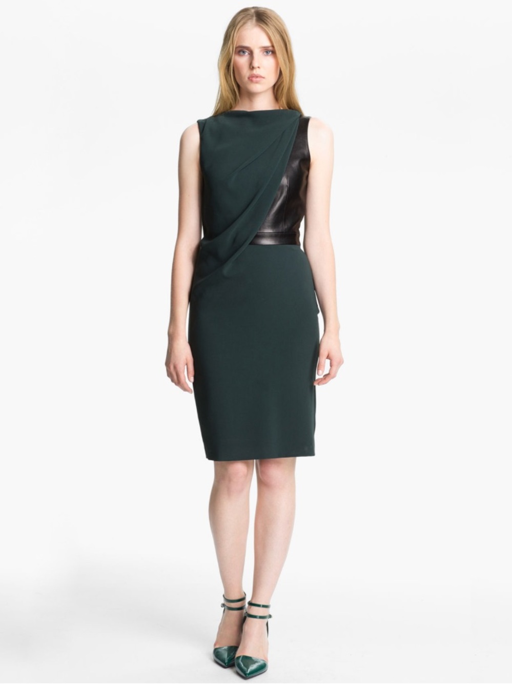Alexander Wang Crepe & Leather Dress in Chlorophyll